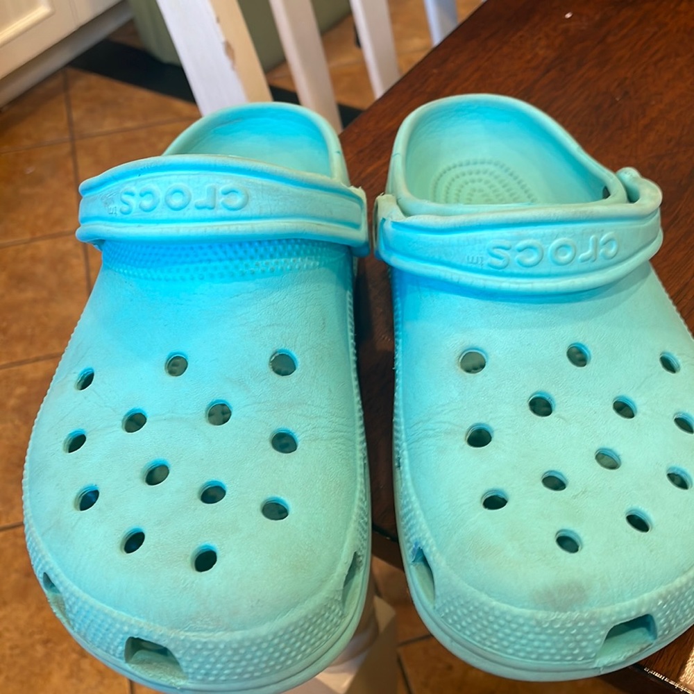 Aqua blue Crocs